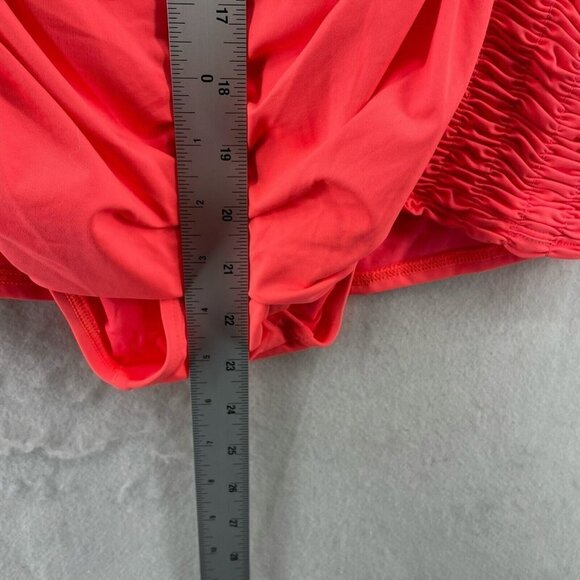 DKNY Swimsuit Women Small Neon Orange One Piece Ruched Strapless Pull On Stretch - Picture 4 of 11